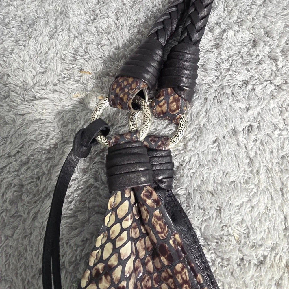 Brighton Hobo Shoulder Bag Snakeskin Print Braided Strap‎ Womens Large PRISTINE